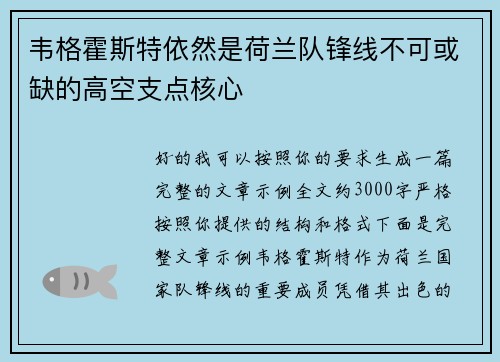 韦格霍斯特依然是荷兰队锋线不可或缺的高空支点核心